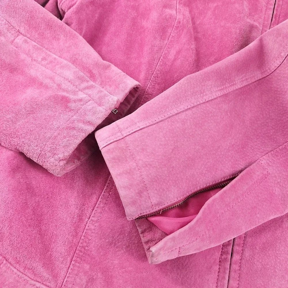 INC International Concepts Suede Pink XL Womens Jacket Silver Colored Zippers - Picture 12 of 16